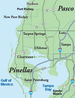 map pinellas pasco tampa florida